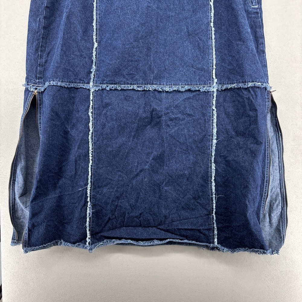 Ashley Stewart Denim Jean Skirt 26W Plus Size Patchwork Raw Hem Zip Detail Y2K - Picture 8 of 14
